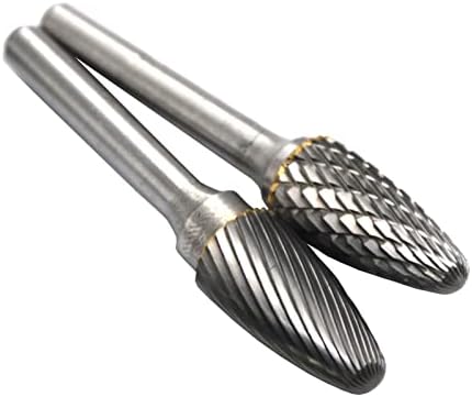 6Pcs Single Double Burrs set Pointed Tree Solid Carbide Burrs Heavy Duty Grinding Cutting Heads Chamfering Abrasion Industrial Deburring Rotary Tools for Steels Curved surfaces Slots Holes