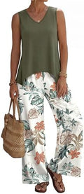 WIHOLL Two Piece Sets for Women Dressy Lounge Sets Summer Outfits Cruise Travel Beach Vacation Casual Wide Leg Pants Set
