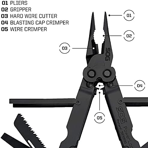SOG PowerLock Multi-Tool- Compound Leverage Technology with EOD Crimper Device, 420 Stainless Steel Body, 18 Lightweight Specialty Tools (B61N-CP) , Black