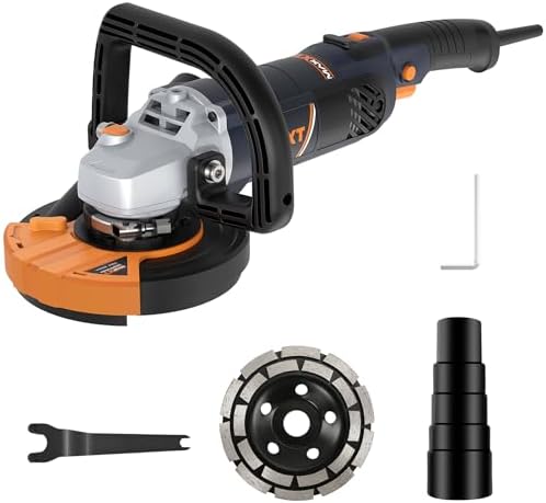 MAXXT 5 Inch Concrete Surfacing Grinder, 1500W 14A Motor, 7 Adjustable Speed Angle Grinder Kit with Diamond Disc, Removable Guard, Concrete Sander for Polishing and Grinder Stone Cement Marble Granite