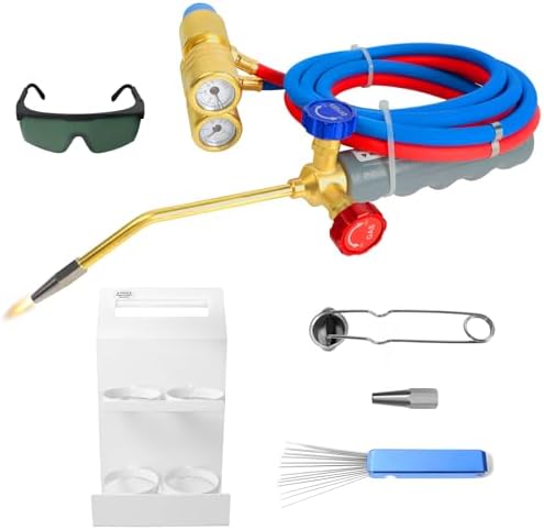 Brazing Torch Kit for MAPP Gas & Propane, Brass & Stainless Steel Cutting Torch Kit with Dual Pressure Meters & Metal Case, Welding Torch Set for Soldering, Jewelry, HVAC, Glass Blowing