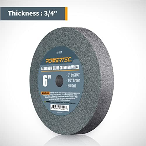 POWERTEC Bench Grinder Wheel 6 Inch White 36/80/150 Grit, Aluminum Oxide Grinding Wheel for Bench & Pedestal Grinder, 3/4" Thick 1/2" Arbor, Sharpening & Shaping Drill Bits, Blade, Chisel, 3PK (15529)
