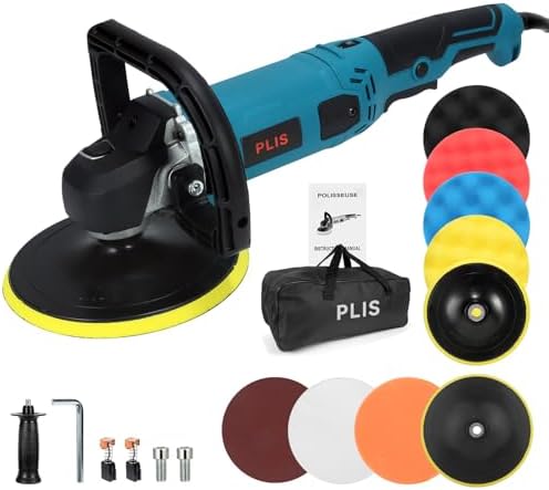 Buffer Polisher,Car Polisher Kit, 6 Inch/7 Inch 1300W 6 Variable Speed 600-3000 RPM, for Car Polishing, Buffing, Waxing