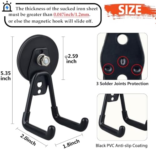 ULIBERMAGNET Heavy Duty Magnetic Garage Hooks,4 Pack Strong Large Magnet Hook for Power Drill,Garden Tools,Hose,Pegboard,Garage, Workshop,Magnetic Storage Hooks for Indoor Outdoor Hanging(Black)