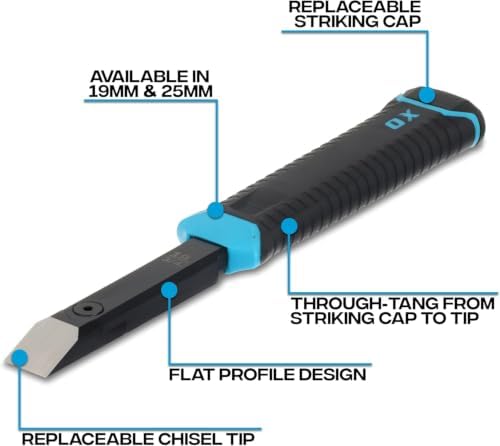 OX Pro 1" Replaceable Tip Wood Chisel with Sheath - Full Tang, Extra Tips