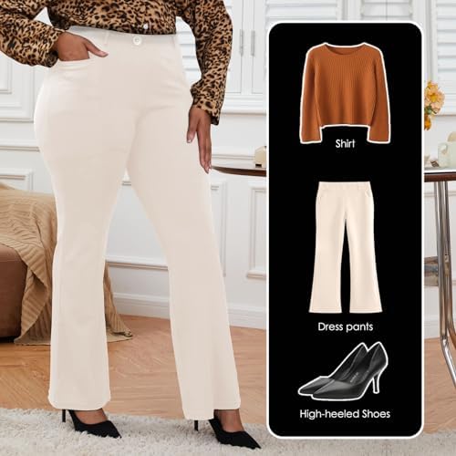 DGD Wrinkle-Free Stretch Dress Pants Plus Size for Women Pull-on Pant Ease into Comfort Office Pant