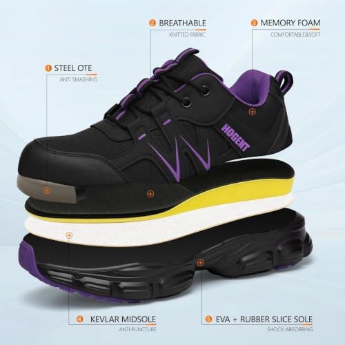 Hogent Steel Toe Shoes for Men Women - Non Slip & Lightweight Work Shoes