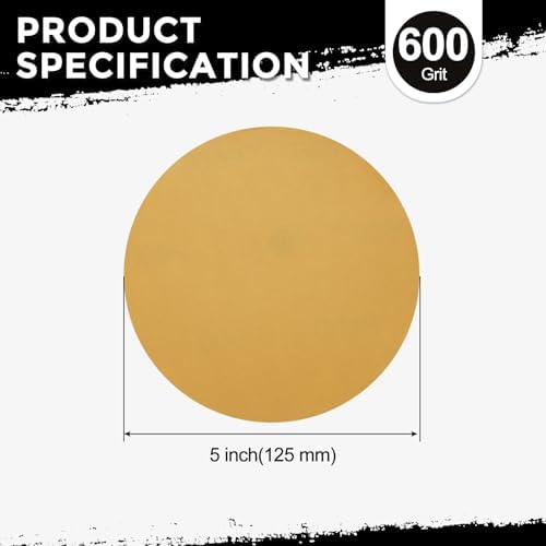 50Pcs Sanding Discs 5In 600Grit Hook and Loop Sandpapers Yellow