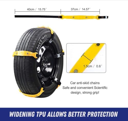 Jeremywell Snow Chains Anti-Skid Anti Slip Emergency Snow Tire Chains - Portable Emergency Traction Snow Mud Chains Universal Adjustable 10pcs Car Security Chains for SUV and Cars (Yellow-10pcs)