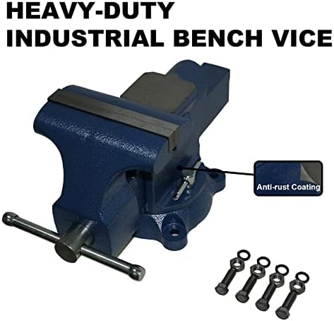 Bench Vise 6 Inch Jaw Width 5.5 Inch Jaw Opening Home Vise - Secure Grip with 360° Swivel Base Home Vise Rotation Base - Assembled with a Combination of Heavy Duty Cast Iron and Steel - Blue