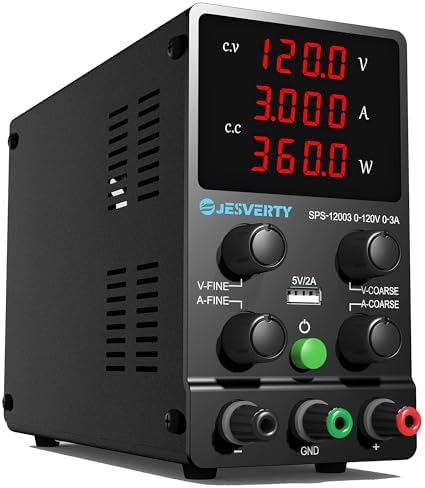 DC Power Supply Variable, 0-120V 0-3A Adjustable Switching DC Regulated Bench Power Supply with High Precision 4-Digit LED Display, 5V/2A USB Port, Coarse and Fine Adjustment SPS-12003