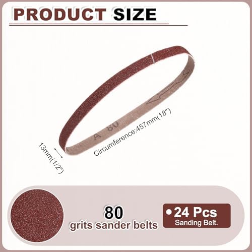 HARFINGTON 1/2 x 18 Inch Sanding Belts, 24 Pcs 80 Grits Aluminum Oxide