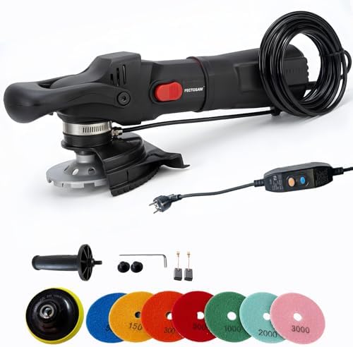 Professional Wet Concrete Polisher, High-Torque 1100W Variable Speed Water-Fed Wet Grinder with Diamond Cup Wheel & 7PCS Pads for Granite, Marble & Countertop Restoration