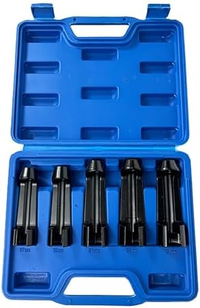 12090 Diesel Fuel Line Socket Set, 5PCS Fuel Injection Flare Nut Socket, 17mm 19mm 21mm 22mm 24mm 3/8" Drive Fuel Line Flare Tool for Audi VW BMW Ford Cummins Engines