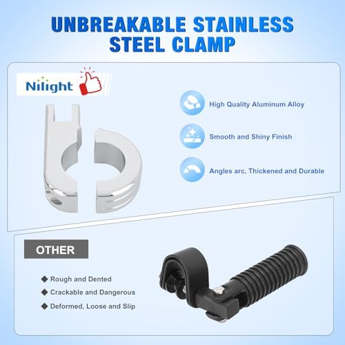Nilight 1-1/4" Motorcycle Highway Pegs Adjustable 360° Angled Foot Pegs P-Clamp Universal For 1.25" Engine Guard Crash Bars FootPegs Fits for Harley Davidson Touring Road King Street Glide Sportster