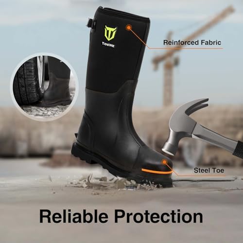 TIDEWE Rubber Work Boots for Men, Steel Toe & Shank, Waterproof Anti Slip