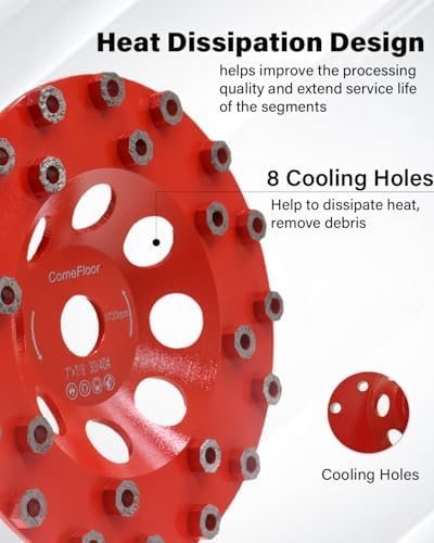 Diamond Grinding Cup Wheel for Hard Concrete Floor, Epoxy Coating Removal, 24 Aggressive Honeycomb Segments, 7 Inch 7/8" Arbor, 30/40 Grit