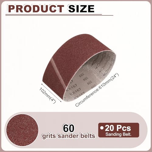 HARFINGTON 4 x 24 Inch Sanding Belts, 20 Pcs 60 Grits Aluminum Oxide