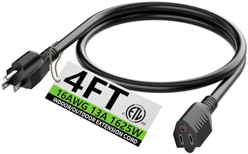 HUANCHAIN Indoor Black Extension Cord 4 FT Waterproof 16/3 Gauge