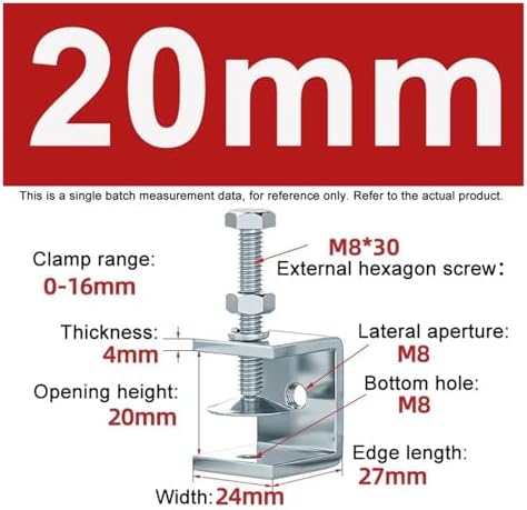 1PCS Galvanized Carbon Steel Tiger Clamp Multiple Shapes Open Height 20-130MM Thickened Material Fixed Fixture Clamping Device(20MM,Hexagonal)