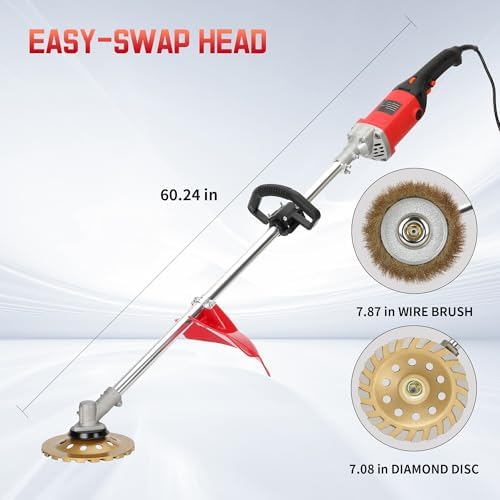 Electric Concrete Grinder Machine & Polisher, 6-Speed 110V Heavy Duty Floor Grinder for Concrete, Cement & Wall Grinding, Rust & Coating Removal, 180mm Diamond Disc & 200mm Wire Brush