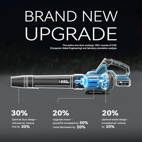 LOSART Leaf Blower Cordless, 650CFM & 3 Speed Levels, Electric Cordless Leaf Blower with 2x5.0Ah Battery Powered, Blowers for Lawn Care, Yard, Blowing Leaves, Dust, Snow(Blue)