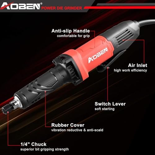 AOBEN Electric Die Grinder 1/4" Collet, 28000 RPM Power Straight Grinder Tool, Heavy Duty for Metal Grinding, Polishing, Deburring & Welding Repair, Ergonomic Grip with Wrench