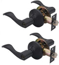 2 Pack of HENYIN Wave Lever Door Lock/Door Knob Hardware Handle and Closet Lockset, Black Color, Bathroom Version Without Key,Left Hand (805-B-L-Bk-2)