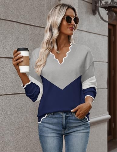Zeagoo Women's 2026 Fall V Neck Sweater Long Sleeve Lightweight Knit Tops