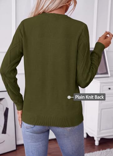 Okiwam Women's Long Sleeve Sweaters Crewneck Cable Knit Pullover