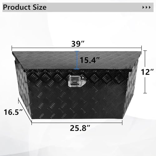 BLACKHORSE-RACING 39inch Aluminum Trailer Tongue Box with Lock & Keys, Stripes Plated Storage Organizer Toolbox for Trailers, ATVs, RVs, and Truck Beds-Black