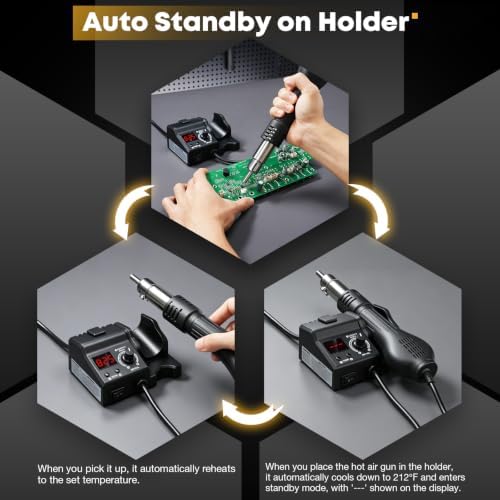 GOORY 8858-V Hot Air Rework Station Kit, Compact Digital Heat Gun with PID Control, Auto Standby, Adjustable Temp & Airflow, °F/°C Display (212°F~896°F) for SMD Desoldering, Electronics & Phone Repair