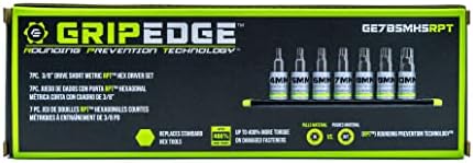 GRIPEDGE HEX Bit Socket Set | 7-PC - 3/8'' Drive Short SAE RPT Hex Driver Set | Sizes 1/8'' - 3/8'' | Made With S2 Steel | Includes Premium Aluminum Storage Rail |