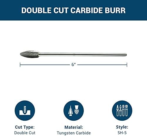 Benchmark Abrasives 6” Flame Shape Double Cut Tungsten Carbide Die Grinder Bits Metal Deburring Tool Rotary Burr, 1/4 Inch Shaft, Engraving Tool for Woodworking Shaping Carving (SH-5)