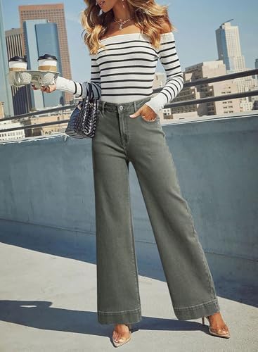 Dokotoo Women's Casual High Waisted Jeans Stretch Wide Leg Loose Denim Pant