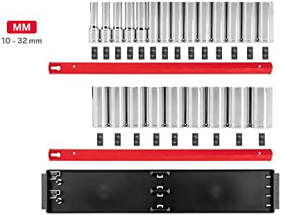 TEKTON 1/2 Inch Drive 12-Point Socket Set, 23-Piece | SHD92121 | (10 - 32 mm), Deep, Socket Rail