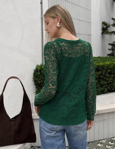 Zeagoo Long Sleeve Shirts for Women Lace Top Button Up Blouse Dressy Casual