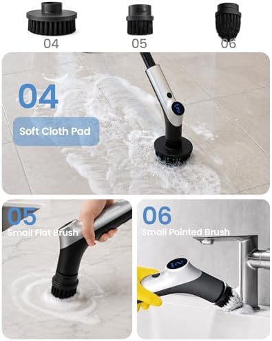 Electric Spin Scrubber, IPX7 Waterproof Shower Scrubber with 7 Brush Heads