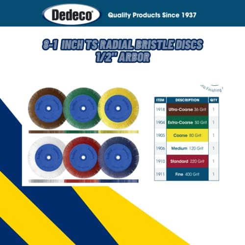Dedeco Sunburst Radial Bristle Disc 1 Pack - 8" Straight - Yellow 80 Grit (Coarse) - Aluminum Oxide for Polishing & Finishing