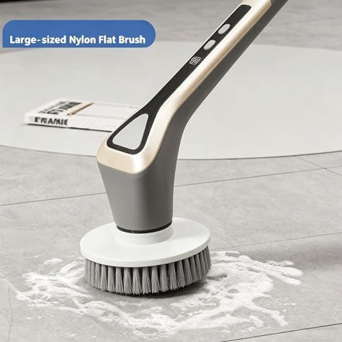 Electric Spin Scrubber, Full-Body Spray Cleaning Solution Waterproof Bathroom Electric Scrubber with LCD Display, Cordless Cleaning Brush Scrubber for Bathroom and Kitchen Cleaning