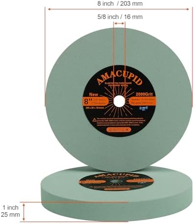 Elastic Polyurethane Buffing Wheels 8 Inch 2000 Grit. Silicon Carbide Abrasive.For Bench Grinding Wheel Polishing Machine. Mirror Polished Stainless Steel, Copper etc. 5/8 Inch Arbor