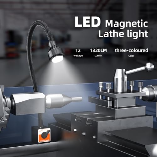 Dimmable Magnetic Light, 1320 Lumen 120v Flexible Gooseneck Work Light with Adjustable Magnetic Base for Lathe CNC Milling Drill PressSewing Machine Industrial Lighting, 12W