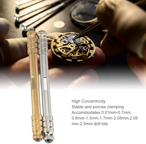 Double Head Pin Vise Hand Drill with Superior Strength, Accommodate Drill Bit Sizes up to 2.5mm, Resistant, Long Service Life, Stable and Precise Chuck, Easily Detachable, Brass