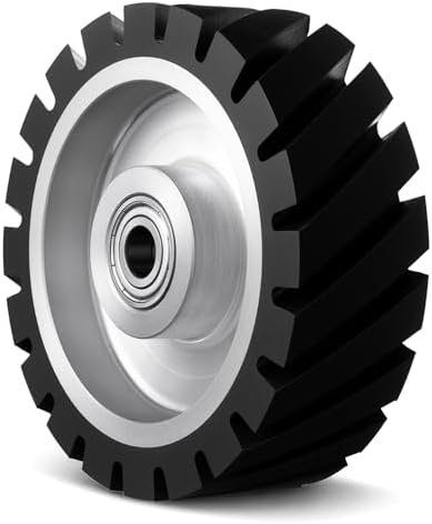 Lounsweer 6x2 Inch Belt Grinder Rubber Wheel, Serrated Contact Wheel, 65a Rubber Hardness with 6202 Bearing for Belt Machine, Polishing Machine Suitable for 180 and 200 Grit Sanders