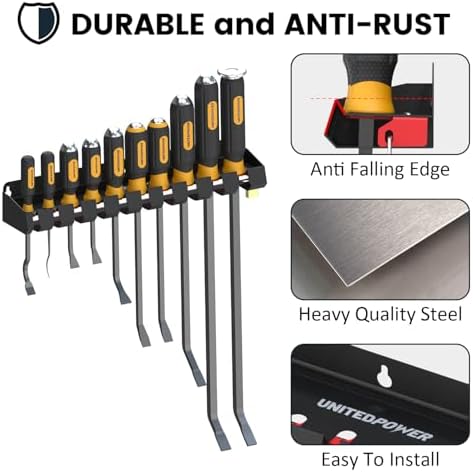 UNITEDPOWER Pry Bar Holder, Lockable Wall Mount Storage Rack Organizer for Workshop, Shed, Garage, Home, Stores up to 10 13 Tools or Extensions