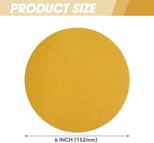 CowboyBOB 100 PCS 6 Inch Gold PSA Sanding Discs 150 Grit Self Adhesive Sticky-Back Sandpaper for DA Sander Finishing Abrasive Sand Paper Woodworking Wood Metal Sanding Disc Roll