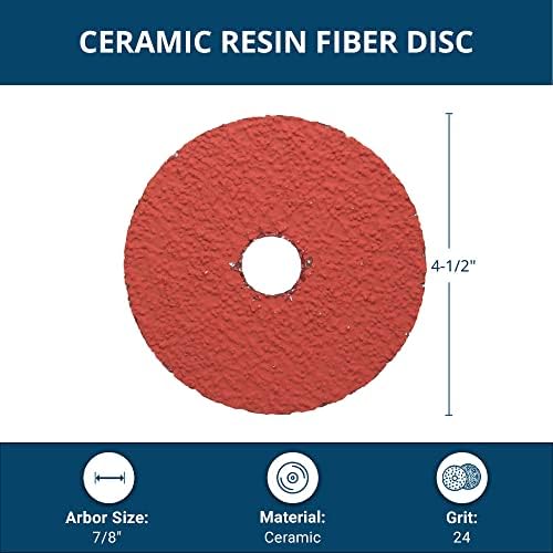 Benchmark Abrasives 4 1/2 Inch Sanding Discs Ceramic Resin Fiber Grinding Disc for Grinding, Stripping on Wood, Fiberglass, Metal, 7/8" Arbor Angle Grinder Sanding Disc, 25 Pack - 24 Grit