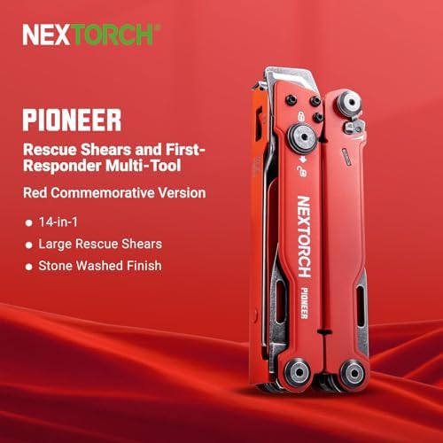 NEXTORCH PIONEER MT20 14-IN-1 Multi-tools Full-Size,Versatile Multi-tool Set with Scissors Needle Nose Pliers Pocket Clip Multi-tool (RED with Glass Breaker)