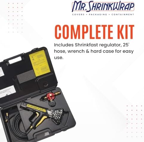 Mr. Shrinkwrap Bundle - Shrinkfast 998 Propane Heat Gun, 200000 BTU, Ready to Use with 25' Hose, Regulator, Wrench, Hard Case, 6' Angled Extension, and Shrink Film Knife Made in the USA