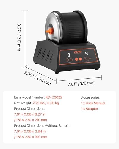 VEVOR Rock Tumbler Kit, 4lbs Rock Polishing Kit, 4 Speed Settings 9-Day Polishing Timer Stone Polishing Kit, Belt-Free Rock Polisher with Adapter & Overload Protection, Rock Polisher for Adults Kids
